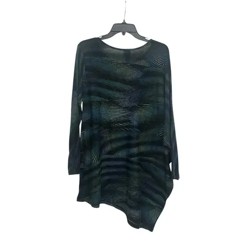 Clara Sun Woo Poncho Sleeve Sweater Tunic Size XL Peacock Stripe Lightweight Blue