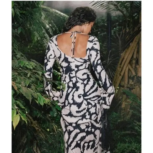 The Wolf Gang Santa Elena Maxi Dress Ikat Print Linen Size 2X Black