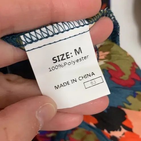 Long Sleeve Teal Abstract Floral Watercolor Knee Length Dress Size M Green Size M