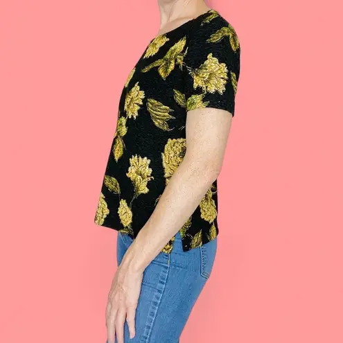 French Laundry Vintage Y2K Black & Yellow Gold Floral Printed Shirt