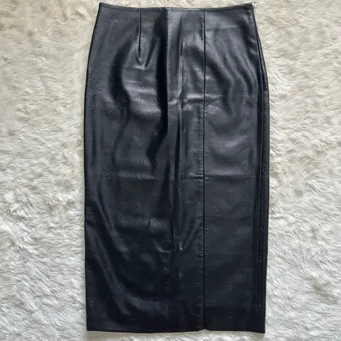 ROTATE Birger Christensen Skirt Leeds Pencil Midi Faux Leather Logo Black 8