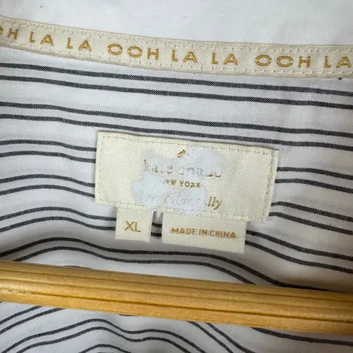 Kate Spade Floral Embroidered Striped Ruffle Top XL Button Up Cotton Preppy White