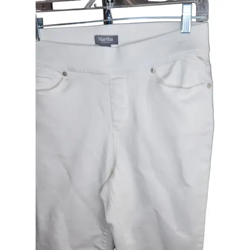 Martha Stewart Women's Jeans Size 8 White Knit Denim Ankle Pull On Elastic NWOT