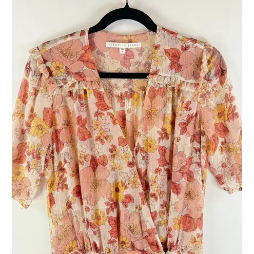 Veronica Beard Women Dress Pink Dakota Mini Wrap Floral V Neck Ruched Size 2