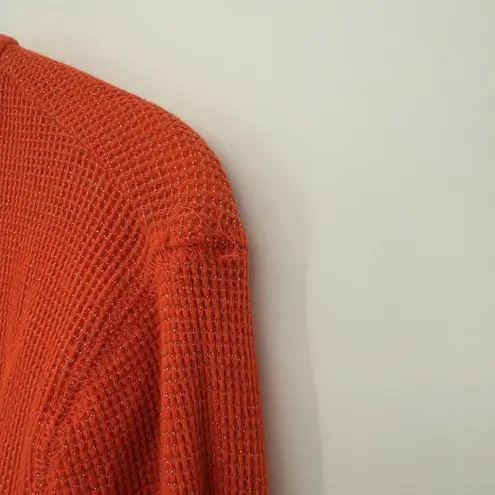 Route 66 Orange Sparkle Button Henley Long Sleeve Top Cotton Size Medium