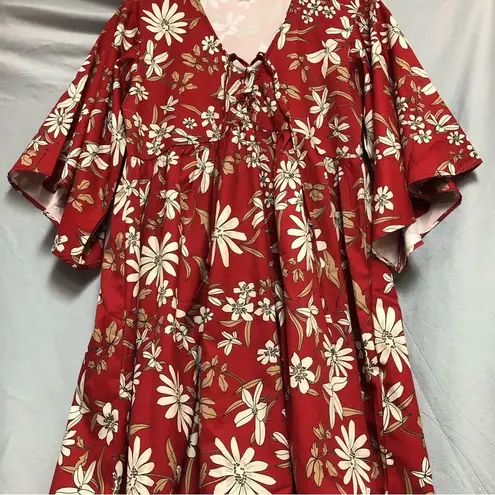 None No brand small Boho, wide sleeve, baby doll type, red orange cream flowers