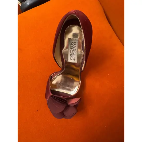 Badgley Mischka Burgundy Satin Heels 5.5M Rosette Pumps Wedding Party Shoes