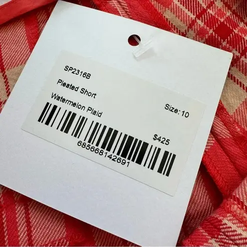 NWT Smythe High Waisted Pleated Plaid Walking Shorts In Watermelon Plaid Size 10 Pink