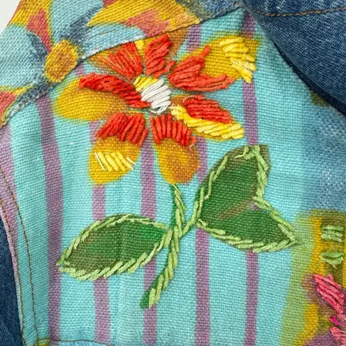 Susan Bristol Vintage Bright Hand Painted & Embroidered Floral Jean Jacket Retro