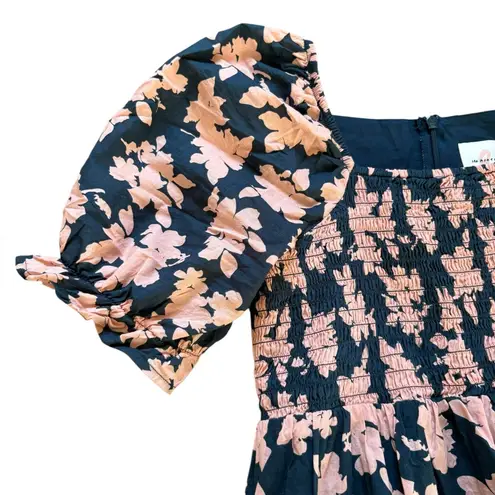 The Nines By Hatch Maternity Midi Dress Navy Pink Floral Smocked Womens Small Blue