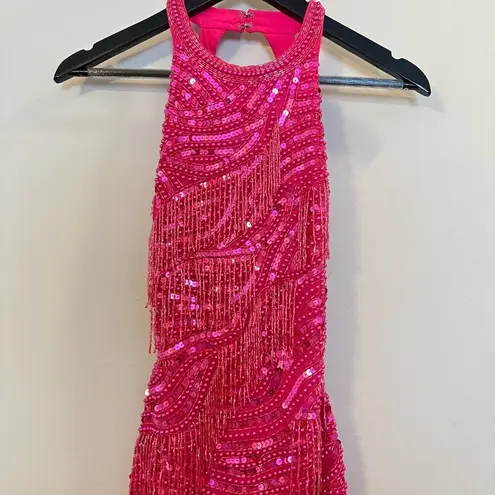 ASOS  Pearl And Fringe Halter Midi Dress in Pink Size US 6