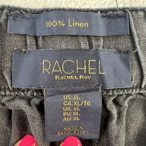 Rachel Roy XL Pants Linen Crop Tapered Leg Cargo Pocket Boho Grunge Lightweight Black