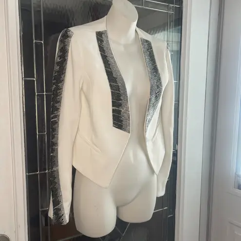 Ramy Brook Bead Crop Jacket Silk Line Open Front Long Sleeve White Size 0