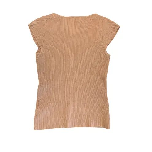 Wilfred Aritzia Tan Ribbed Knit Short Sleeve Sweetheart Neck Top Size XS/S