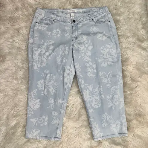 Lane Bryant Blue Floral Mid Rise Stretch Girlfriend Crop Jeans