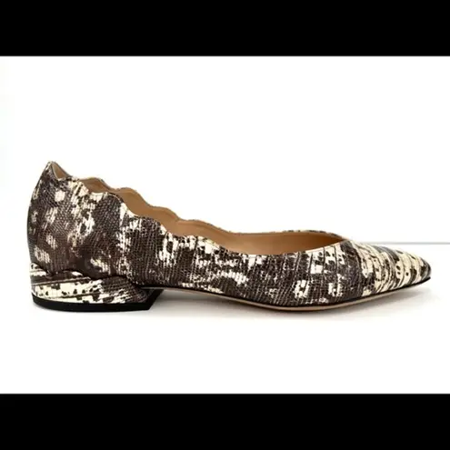 Chloé Laurena Croc Lizard Embossed Animal Scalloped Leather Ballet Flats 35.5