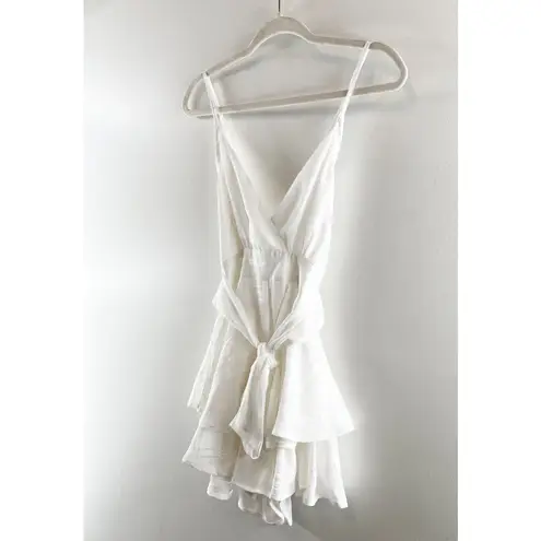 Pink Lily  V Neck Ruffle Belted Tie Waist Romper White Small