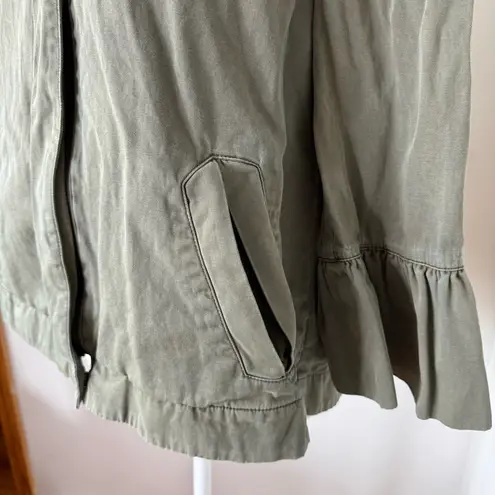 Sanctuary  Womens Jacket 3/4 Sleeve Ruffle Cuff Jacket Cadet Green Small