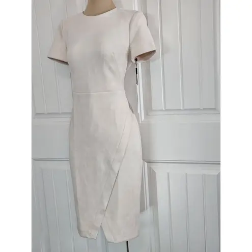 Calvin Klein  Blossom Pink Faux Suede sheath dress Tulip Hem NWT Sz 4 Blush