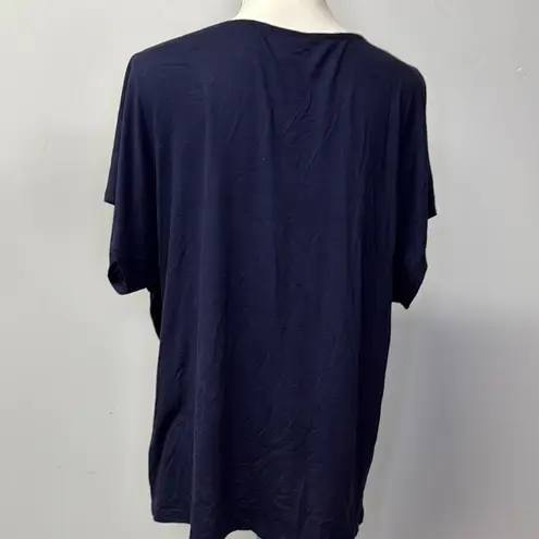 W5 Multicolored Navy Blouse Tie Front Cap Sleeve Embroidered Floral Career