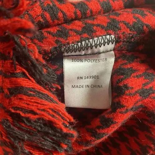 Coco + Carmen Red Houndstooth Shacket Top Fringe Top Size S/M Preppy Classic