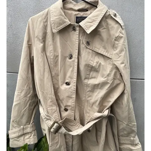 Pendleton Vintage Women’s Size XL Khaki Brown Long Trench Pea Coat Belt Strap
