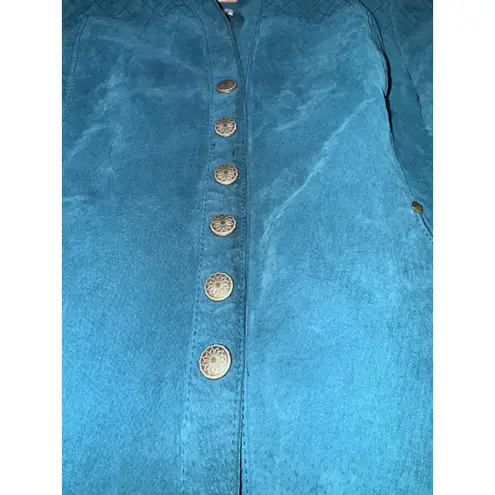 AMI Leather Jacket Women's Medium Teal Country Western Suede Quilted Equestrian Green