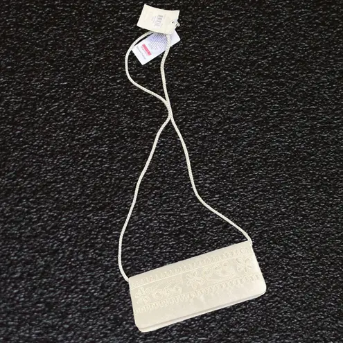 Jessica McClintock White satin floral pearl embellished crossbody purse coquette Y2K boho chic