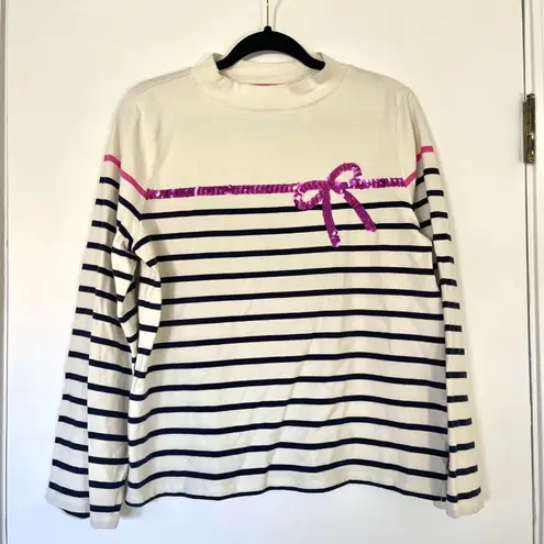 Talbots  Sequin Ribbon Stripe Mockneck Tee Top Women's Size Medium