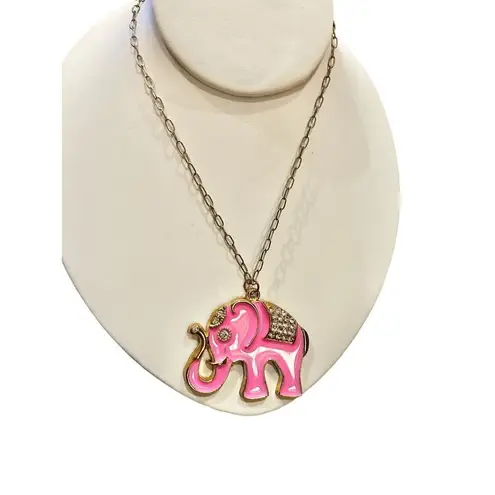 Pink elephant pendant necklace gold chain