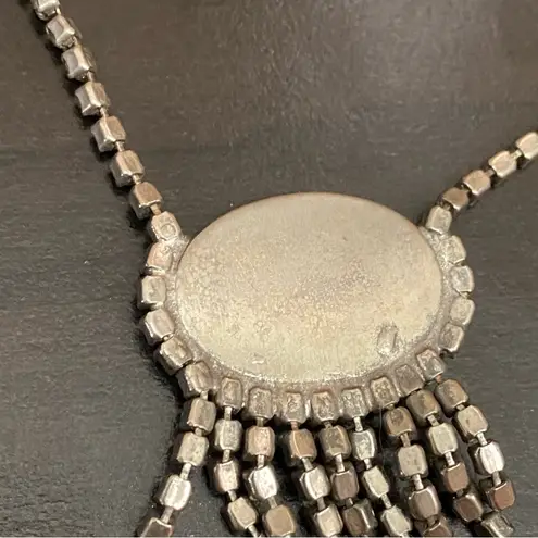 Vintage Unsigned Black Stone Rhinestone Fringe Necklace & Earrings Set