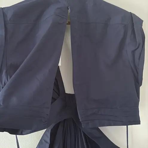 ALC Frank A.L.C. Alexandria Cotton Midi Dress Cap Sleeves Cutout Navy Size 8