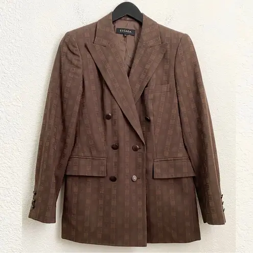 Rare Vintage ESCADA Wool Blend Double Breasted Square Print Brown Blazer Size 34