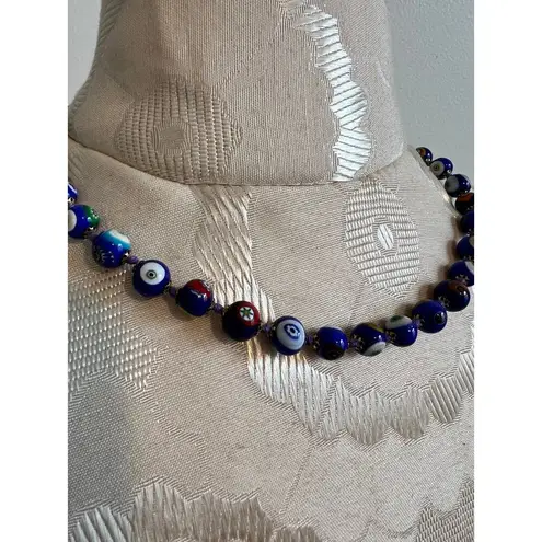 Murano Glass Mosaic Blue Beaded Necklace