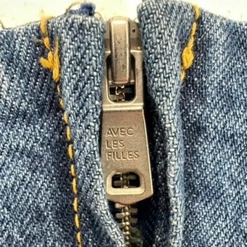 Avec Les Filles Denim Mini Dress Square Neck Sleeveless Harness Denim Body-Con