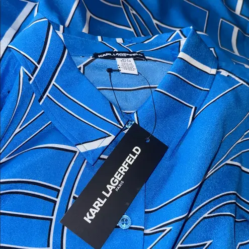 Karl Lagerfeld NWT PARIS Women's Long Sleeve Printed Tunic Blouse French Blue XL