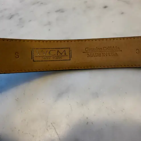 WCM Leopard Print Belt Genuine Calfskin Leather Gold Buckle Small Brown