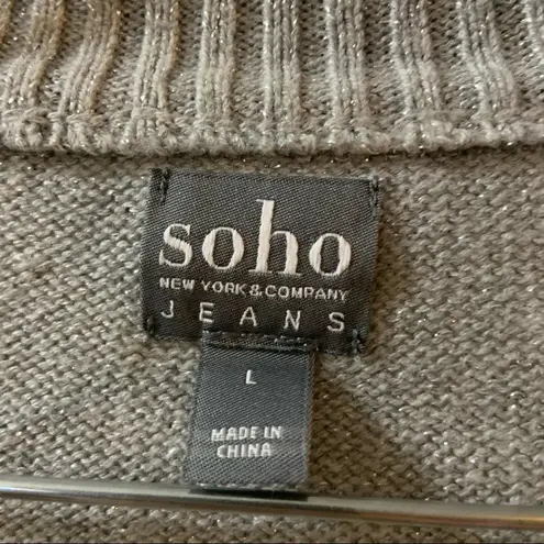 New York And Company Soho Jeans Grey/Metallic V Neck Sweater L