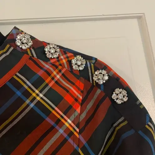 J.Crew plaid tartan cotton button detail blouse size 0 Red