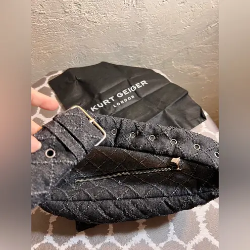 Kurt Geiger NWT Black Charcoal Grey Quilted Crossbody/Belt Bag tweed zip top