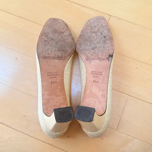 Etienne Aigner Vintage Cream Leather Raffia Pumps 8.5