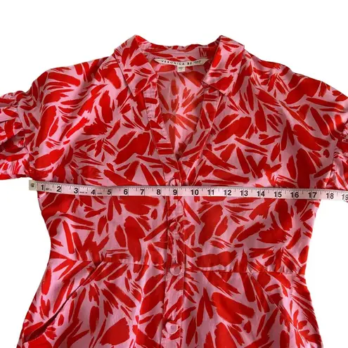 Veronica Beard Samy Red & Pink Poppy Floral Print Button Up Mini Shirt Dress 4
