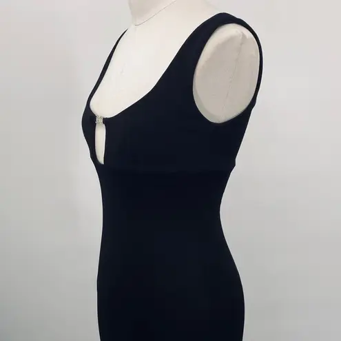 Vintage 90s Slinky Gown Black Embellished Cut out Neckline Fitted Bodycon Black Size XS