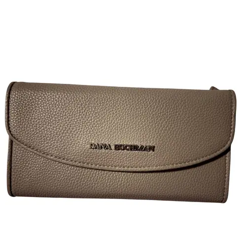 Dana Buchman Pebble Leather Trifold Wallet Taupe Brown