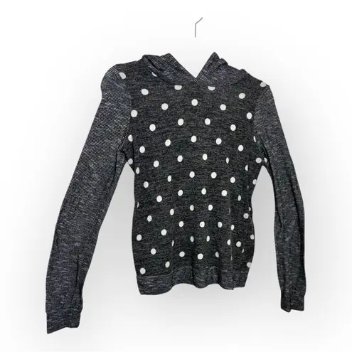 Kaileigh Gray Polka Dot Hooded Lightweight Knit Top – Cozy Casual – S