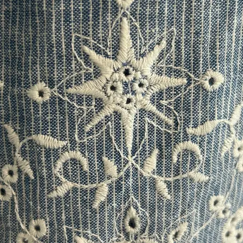  Linen Pants Blue White Embroidered Trim Size 8 Chicos 1