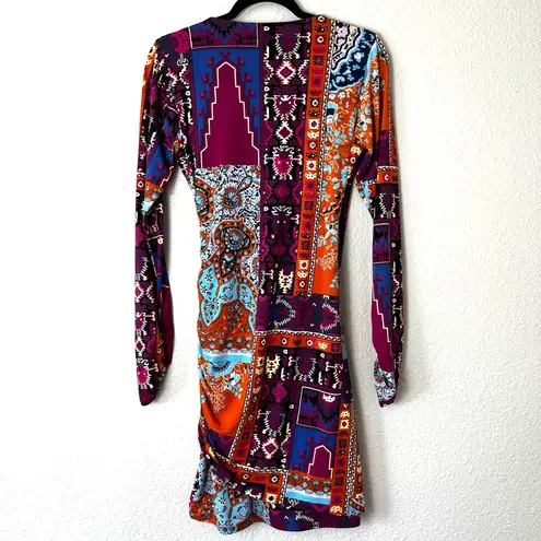 Hale Bob Paisley Purple & Orange Long Sleeved Dress Size Medium