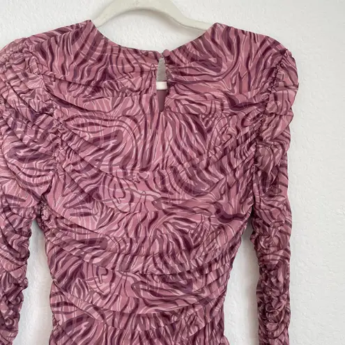 Michael Costello x Revolve Marble Ruched Shirred Long Sleeve Cocktail Dress