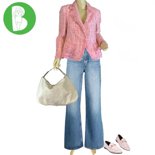 Style & Co  PINK & CREAM TWEED BLAZER WITH FRINGE ACCENTS (6)