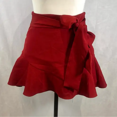 ZARA  red high waisted bow trim skirt skort size XS